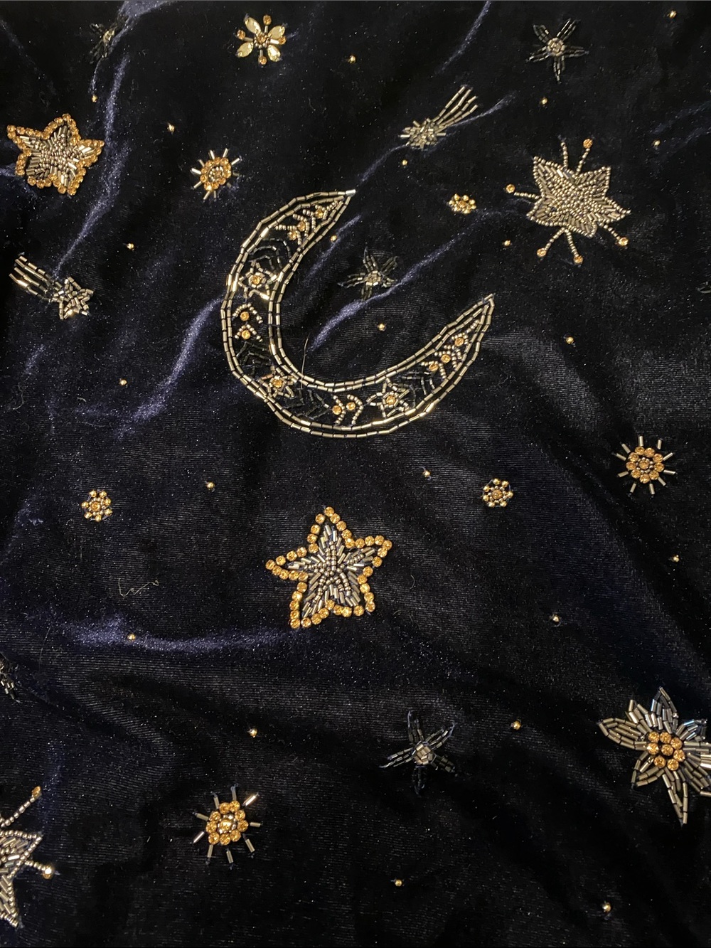 House of Skye Embellished Velvet Bomber Jacket in Navy with Metallic Accents - Picture 7 of 7